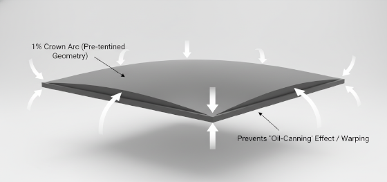 curvature and crown logic for preventing warpage in RIM molding design for large parts