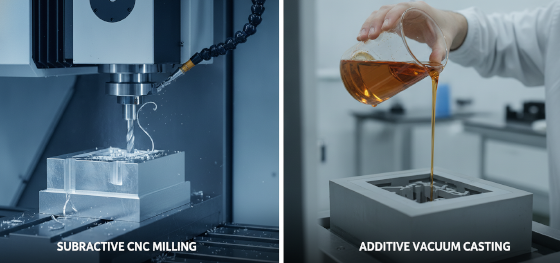 comparing subtractive cnc milling with liquid polymer vacuum casting
