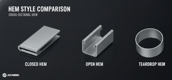 comparing closed open teardrop hems