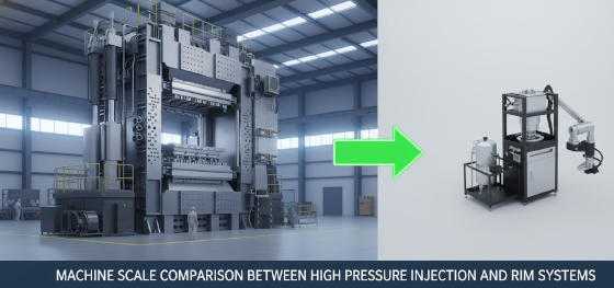 machine scale comparison between high pressure injection and RIM systems