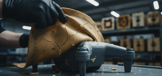 Technician peeling a heavily degraded and thermally torn soft silicone mold away from a cast prototype