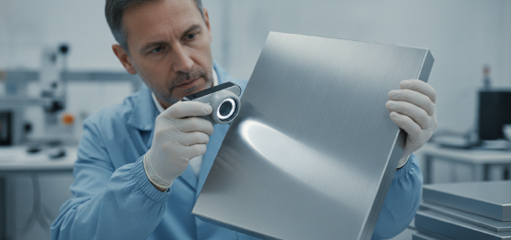 skilled technician inspecting aluminum grain