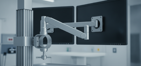 heavy duty metallic hospital cart supporting diagnostic monitors