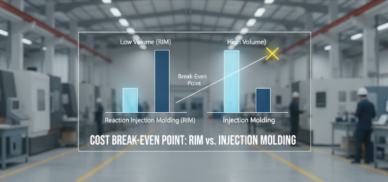 graph showing cost break even point for reaction injection molding vs conventional molding