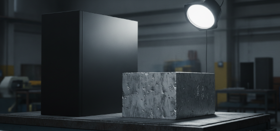 contrasting splotchy raw metal surfaces with smooth powder coatings