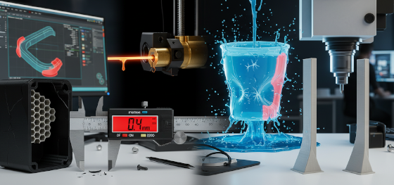 Digital caliper measuring a shattered 0.4mm plastic wall that failed during screw assembly