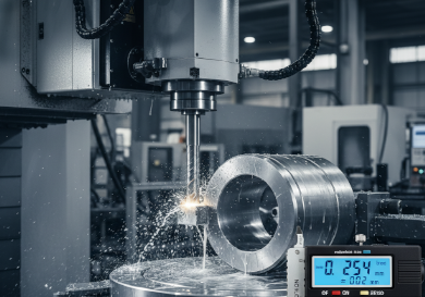 5-axis CNC machine performing high-precision boring on a titanium part for strict hole tolerances.png