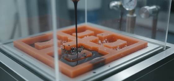 pouring liquid resin into flexible silicone molds for benchtop tools