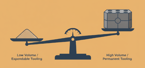 production volume thresholds and custom casting technology selection icon