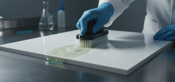 repelling harsh industrial bleach on highly polished polyurethane panels