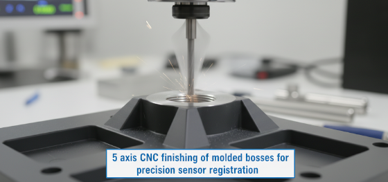 5 axis CNC finishing of molded bosses for precision sensor registration