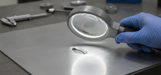 inspecting stretched egg shaped hole