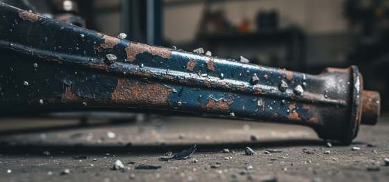 Catastrophic paint chipping failure on a liquid-painted automotive suspension control arm