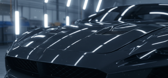 High-gloss Class-A surface finish on an automotive prototype hood using liquid clearcoat