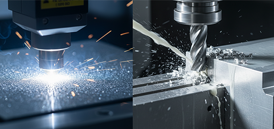 Mechanical principle comparison of additive laser powder bed fusion versus subtractive CNC physical metal shearing