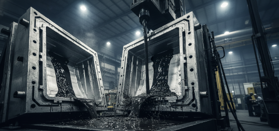 pumping liquid polyurethane into massive aluminum molds for hospital equipment