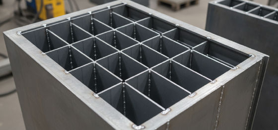 internal steel stiffener rib grid assembly
