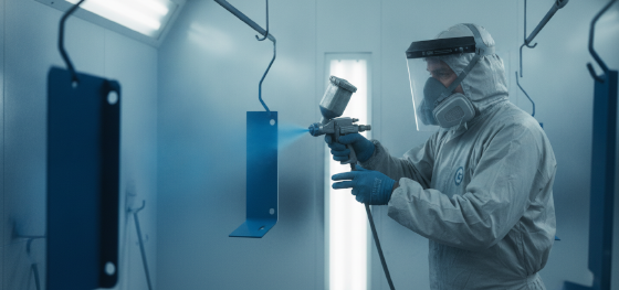 applying powder paint steel box