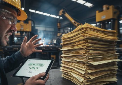 Procurement manager comparing a cheap digital quote against unexpected hidden manufacturing invoices.png