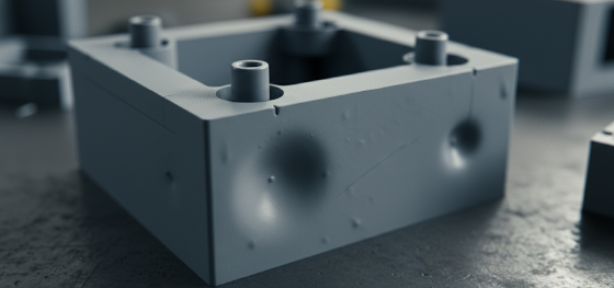 Failed plastic injection molded part exhibiting severe sink marks due to poorly designed wall thickness