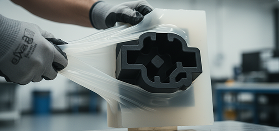 Operator violently stretching a flexible silicone mold to extract a rigid polyurethane part with severe internal undercuts