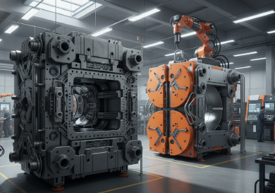 comparison between a heavy steel injection mold and a lightweight aluminum RIM mold.png