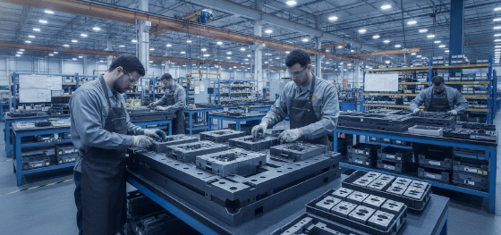 assembling custom modular mold inserts into a universal master frame