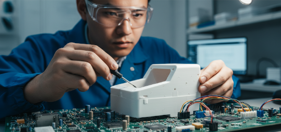 Medical device enclosure produced via vacuum casting being tested for bridge production validation